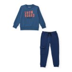 Ensemble gar�on avec sweat en coton de snowboard et pantalon de sport bleu