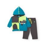 Ensemble garon sweat dragon capuche et pantalon confortable bleu