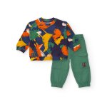 Ensemble garon sweat gomtrique animalier et pantalon jogger orange