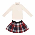 Ensemble hiver jupe �cossaise carreaux tartan bleu & sous - pull bleu marine rouge