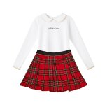 Ensemble jupe pliss�e tartan rouge + t - shirt blanc london rouge blanc