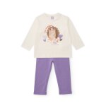 Ensemble en maille pour fille avec t - shirt imprim� et legging assorti blanc