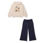 Ensemble en maille pour fille avec sweat � capuche et broderie florale blanc