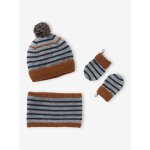 Ensemble marin bb garon bonnet + snood + moufles gris chin