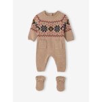 Ensemble naissance 2 pices nol combinaison chaussons en tricot beige chin