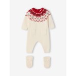 Ensemble naissance 2 pices nol combinaison chaussons en tricot cru