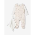 Ensemble naissance 3 pièces : combinaison + body + doudou en coton bio rose poudré Ensemble naissance 3 pièces : combinaison + body + doudou en coton bio rose poudré
