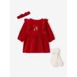 Ensemble naissance 3 pices nol robe bandeau collants rouge