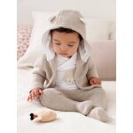 Ensemble naissance 3 pi�ces en point mousse beige chin�