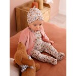 Ensemble naissance body + salopette + bonnet + gilet personnalisable rose