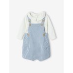 Ensemble naissance body + salopette courte raye bleu ciel