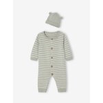 Ensemble naissance combinaison + bonnet vert d'eau