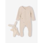 Ensemble naissance combinaison + doudou beige chin