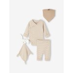Ensemble naissance volutif 4 pices body + legging + bavoir + doudou cru