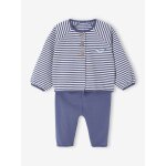 Ensemble naissance molletonn� gilet + pantalon bleu