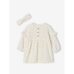 Ensemble naissance robe + bandeau imprim�s coeurs �cru