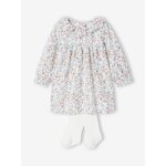 Ensemble naissance robe imprimée à fleurs + collants écru Ensemble naissance robe imprimée à fleurs + collants écru
