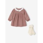 Ensemble naissance robe en velours + collants blush