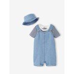 Ensemble naissance : salopette courte, body et bob bb denim bleached