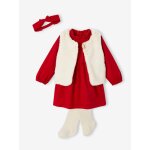 Ensemble de noël bébé : robe, gilet en fausse fourrure, collants et bandeau assorti rouge Ensemble de noël bébé : robe, gilet en fausse fourrure, collants et bandeau assorti rouge