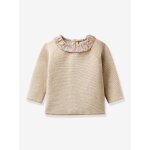 Ensemble pantalon pull col fleuri rose