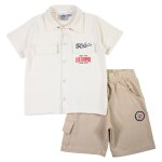 Ensemble polo et short b�b� gar�on imprim� col chemise beige