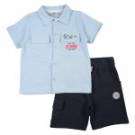 Ensemble polo et short b�b� gar�on imprim� col chemise bleu