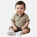 Ensemble polo et short b�b� gar�on imprim� col chemise kaki