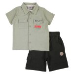 Ensemble polo et short b�b� gar�on imprim� col chemise kaki