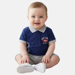 Ensemble polo et short b�b� gar�on imprim� col chemise marine