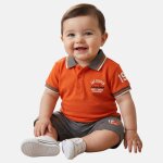 Ensemble polo et short b�b� gar�on imprim� col chemise orange