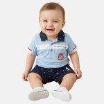 Ensemble polo et short gar�on imprim� logo col polo bleu