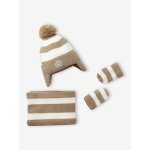 Ensemble ray bonnet pruvien, snood et moufles bb ray beige