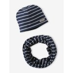 Ensemble ray� gar�on bonnet + snood marine