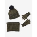 Ensemble ray garon bonnet + snood + moufles / gants kaki