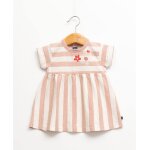 Ensemble robe + bandeau 100% coton b�b� fille fond blanc casse raye rose