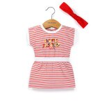 Ensemble robe + bandeau 100% coton b�b� fille fond blanc raye rouge