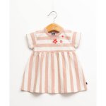 Ensemble robe + bandeau b�b� fille fond blanc casse raye rose