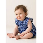 Ensemble robe + bas 100% coton b�b� fille fond bleu imprime blanc