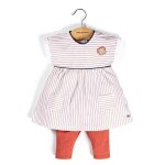 Ensemble robe + bas 100% coton b�b� fille fond naturel raye terracotta