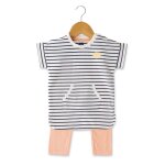 Ensemble robe + bas 100% coton b�b� fille naturel / peche