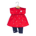 Ensemble robe + bas 100% coton b�b� fille rouge rubis