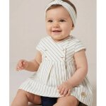 Ensemble robe + bas b�b� fille fond grege raye indigo