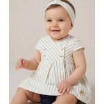 Ensemble robe + bas b�b� fille fond grege raye indigo