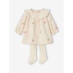Ensemble robe et collants naissance vanille