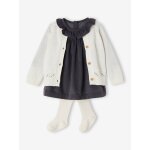 Ensemble robe, gilet fantaisie et collant bébé fille bleu ardoise Ensemble robe, gilet fantaisie et collant bébé fille bleu ardoise