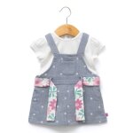 Ensemble robe + haut 100% coton b�b� fille denim bleu