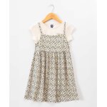 Ensemble robe + haut 100% coton fille imprime bleu fond grege