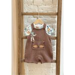Ensemble salopette b�b� en gaze de coton et t - shirt baroudeur marron
