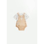 Ensemble salopette b�b� en gaze de coton et t - shirt noisette orange